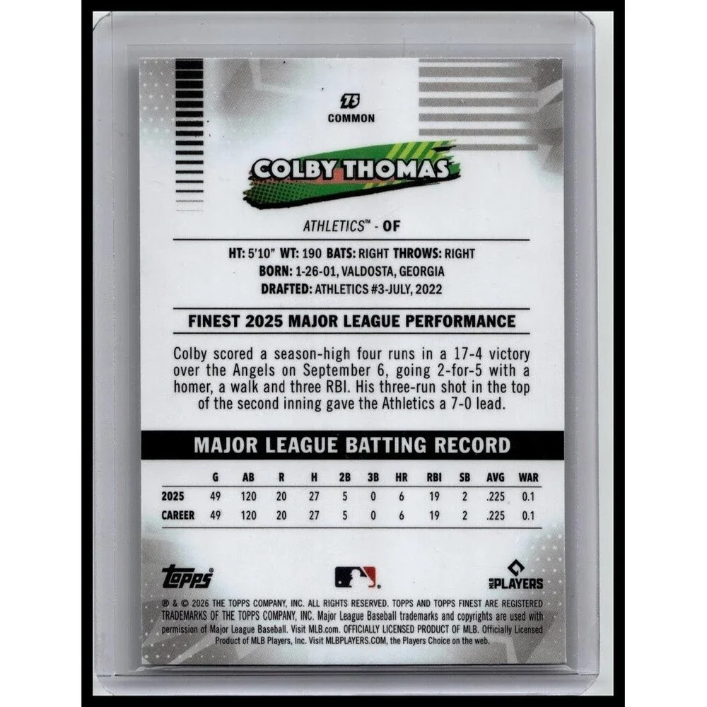 2026 Finest 75 Colby Thomas, Athletics Yellow/275